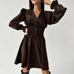 Folds Dresses For Women Birthday Elegant V Neck Fashion Slim Dress Femme Party Temperament Retro Midi Dress Woman