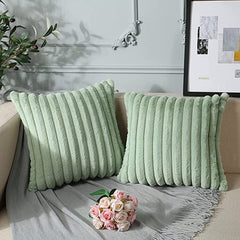 Throw Pillow Covers Soft Cozy Pillowcase Faux Rabbit Fur Cushion Cover for Couch Sofa Bed Chair Home Decor Saga Green