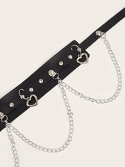 gothic Female Pu Leather Hip Hop Rock Nightclub Sexy Jeans Dress Heart Punk Belt with Metal Women Skirt Belt  Waist Chain