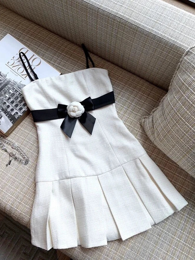 French Elegant Small Fragrance Summer Dress Women 2025 New Hotsweet Fashion 3D Flower Pleated Mini Dress Party Vestido Feminino