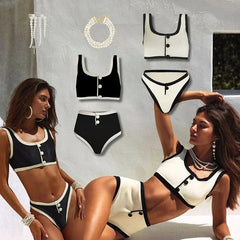 2025 Damen Bikini Farbblock Sexy Badeanzug Bademode Sommerurlaub Beachwear Luxus Badeanzüge Tankini Urlaubskleid