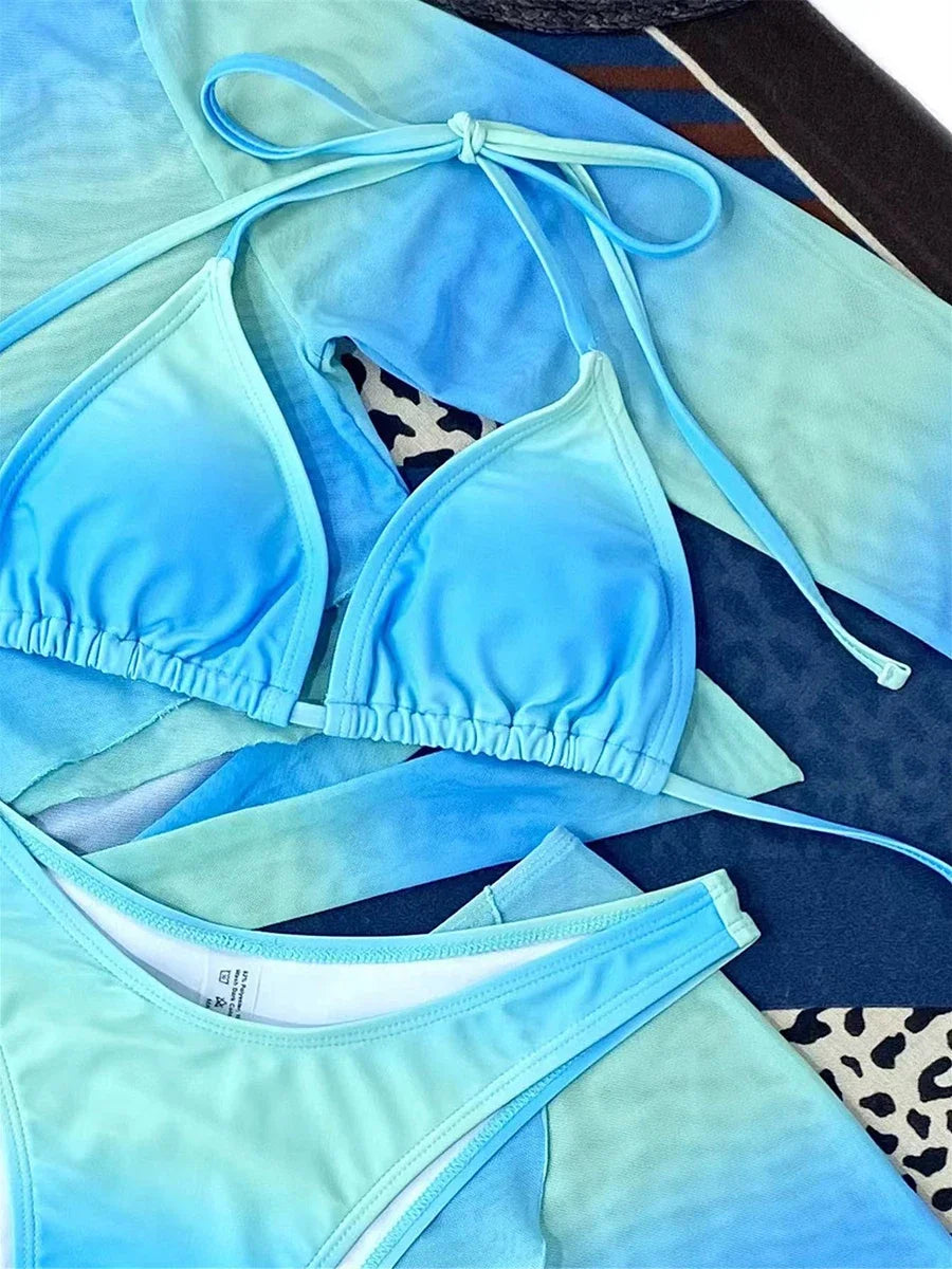 4-teiliger Neckholder-Bikini-Badeanzug &amp; Cross Cover Up Top &amp; Strandrock Sexy Bademode Damen 2024 Baden Schwimmen Badeanzug Beachwear