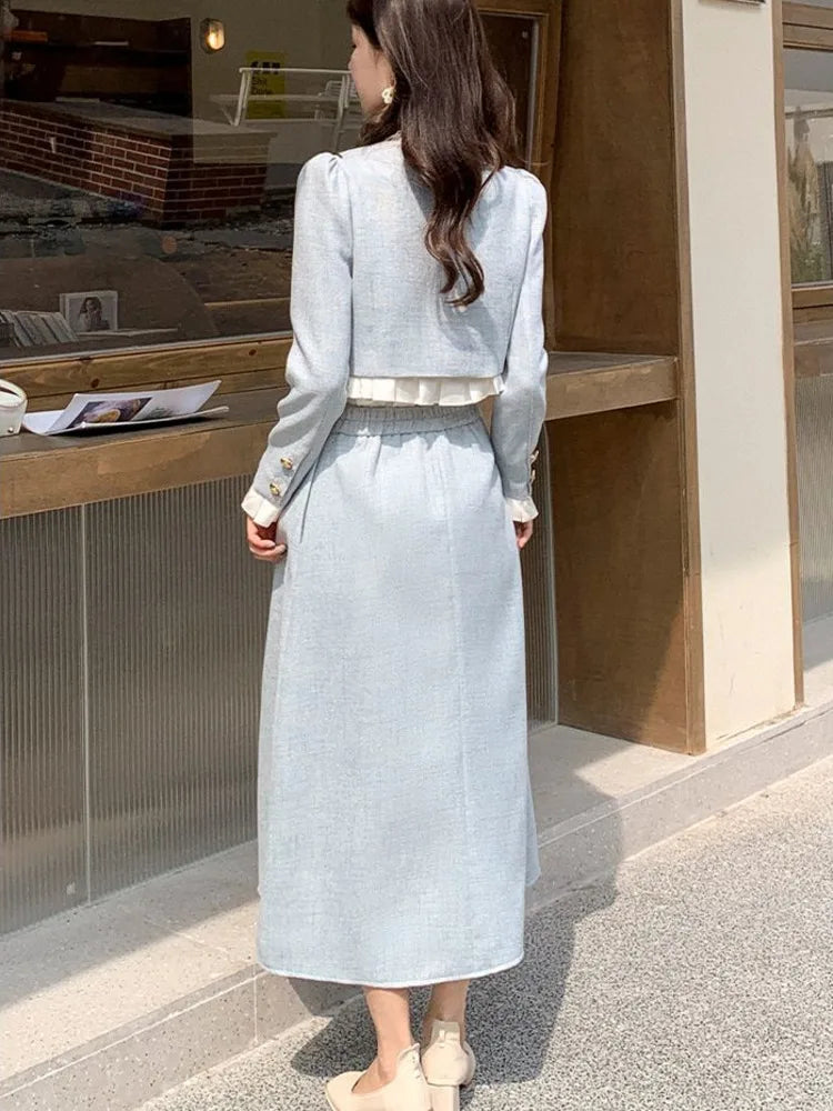 2024 Fall Winter Two Piece Sets for women Jacket Coat +Long skirt 2 piece sets women outfit conjuntos femininos elegantes