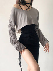 Spring Outfit Sweet Cute Pink Irregular Dress Women Slim Sexy Mature Hot Girl Lace Up Dress with Long Sleeve Short Top Women's Two Piece Sets