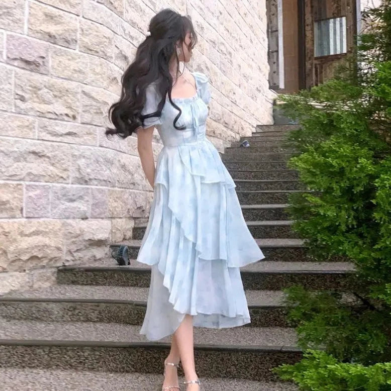 Maiden of Blue Skies and Cottony Clouds      Goth            Dress Dark Academia Mermaidcore Kawaii Academia Y2K Cottagecore Coquette Fairycore Dollette Princesscore