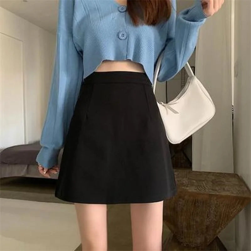 Schwarze Röcke Frauen Mitte der Wade College A-Linie Hohe Taille Koreanischen Stil OL Alle-Spiel Freunde Streetwear Chic Weiblichen Boden