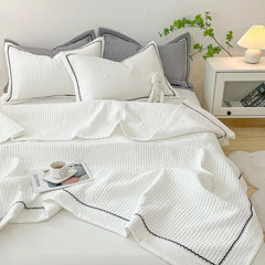 Korean Bubble Yarn Summer Blanket for Double Bed Breathable Thin Comforter Set Machine Washable Quilt 3 Pcs Set or Single Quilts