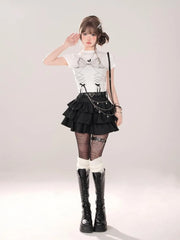 Sommer Damen Schnürrock Dark Academia E-Girl Japanisch Y2k Unregelmäßiger Midi Plissee Jeansrock Gyaru Coquette Harajuku 2000er Jeans Neu