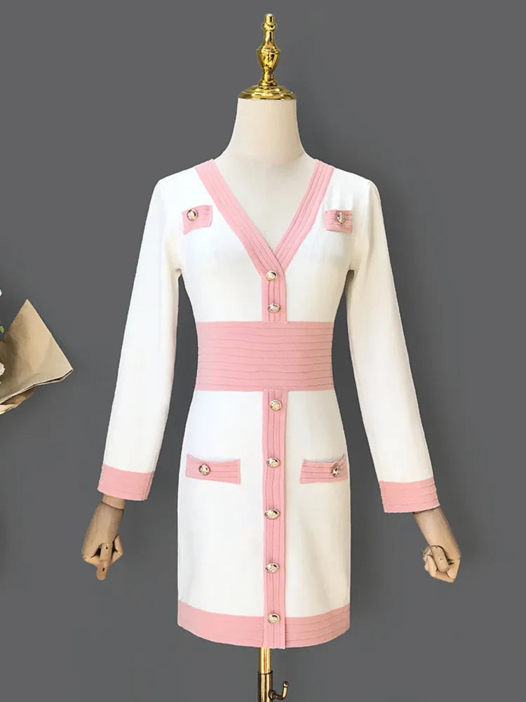 Herbst Winter Pullover vestidos feminino Frauen Vintage Langarm Schlank Sexy Bodycon Kleid Korean Fashion Casual Robe Femme