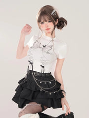 Sommer Damen Schnürrock Dark Academia E-Girl Japanisch Y2k Unregelmäßiger Midi Plissee Jeansrock Gyaru Coquette Harajuku 2000er Jeans Neu