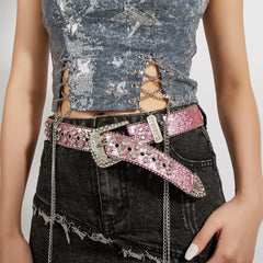 Punk Belts Women Luxury Designer Brand Wide Waist Belts Korean Fashion Diamond Rock Bling Strap Belt Y2K Women Belts for Dress