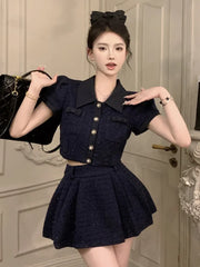 High Quality French Luxury Small Fragrant Tweed Two Piece Set Women Jacket Coat + Pleated Skirt Suit Fashion Summer 2 Piece Sets