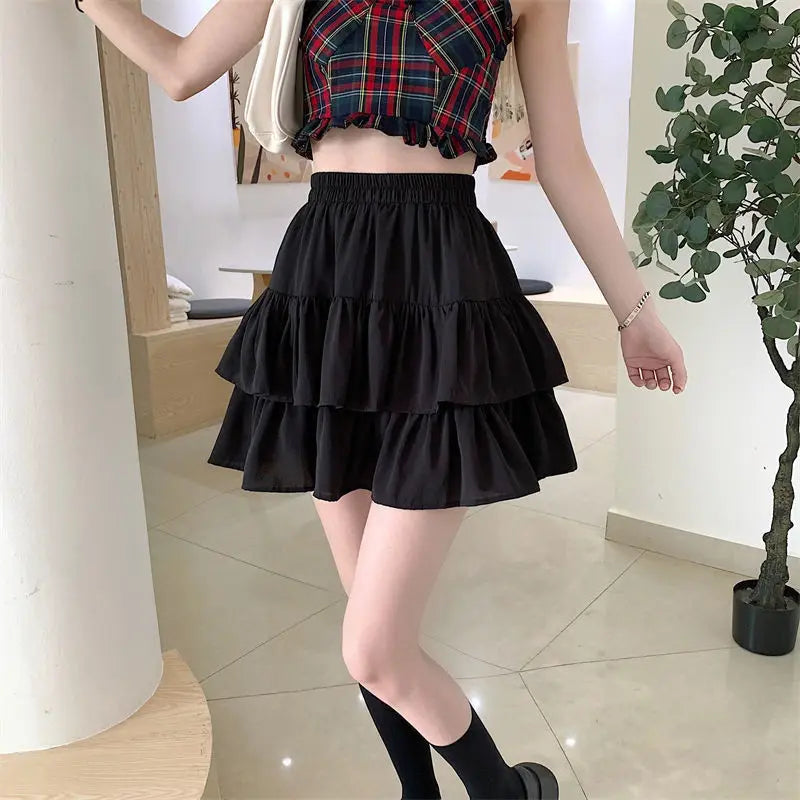 Plissee A-linie Rock Weiß Frauen Rüschen Süße Hottie Adrette Elastische Elastische Taille Schlank Dünn SimpleCasual Sommer Großhandel