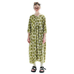 Original 2023 Long-sleeved pullover Velvet Pressed Wrinkle Green Wave Dot dress casual skirt Women