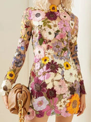 3D Flower Sexy Wrap Hip Dress For Women Slim Long Sleeve Streetwear Vestidos De Mujer 2023 Retro Trend Mini Dresses Woman