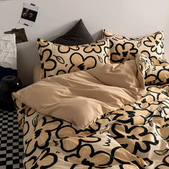 Fashion Style Pink Bedding Set Soft Flower Duvet Cover Pillowcase Bed Flat Sheet Set For Girl Women Twin Full Queen Bedclothes