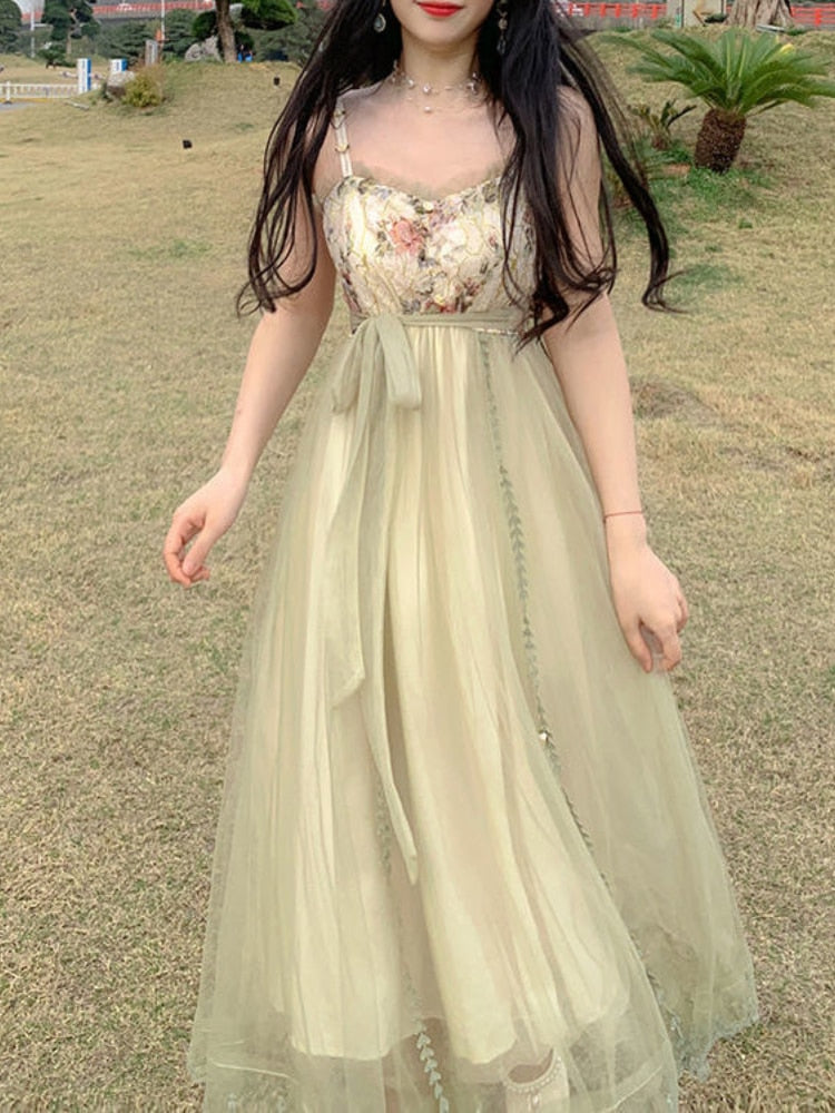 France Sexy Elegant Dress Women Fairy Party Midi Dresses Female Patchwork Print Bandage High Waist Korean Fashion Dress 2025 New