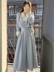 New Autumn Solid Skirt Suits Women Elegant Long Sleeve Short Coat Chic Midi Skirts 2 Pieces Set Female Fashion Party Outfits