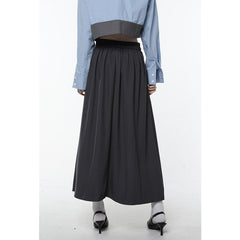 Frühling Vintage Grau Damenrock Hohe Taille Amerikanischer Stil College-Stil Plisseeanzugrock Damen Mittellanger und langer A-Linienrock