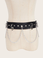gothic Female Pu Leather Hip Hop Rock Nightclub Sexy Jeans Dress Heart Punk Belt with Metal Women Skirt Belt  Waist Chain