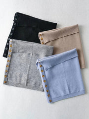 Turn-Down Side Knit Mini Skirts E-girl 90s Fashion Slim Buttom Split Out Short Skirts Bottom For Women Knitwear Y2k Skirt