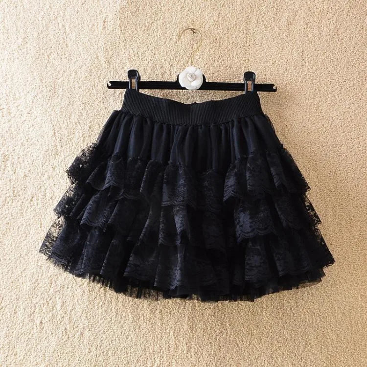 Elastischer Gothic-Tutu-Rock mit gerüschter Spitze für Damen, schwarzer Petticoat mit Mesh-Details, sexy Mini-Tüllröcke, Party-Club-Kleidung, Tänzerin
