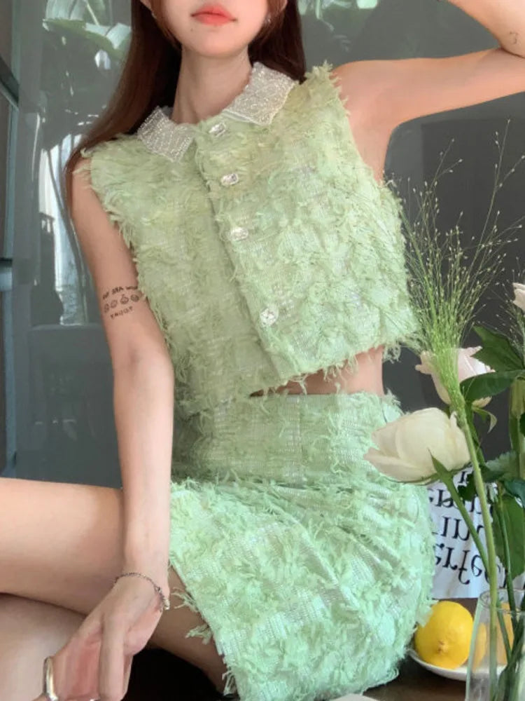 2024 summer two piece sets womens outifits Sexy Vest Crop Top + Bodycon Mini Skirt Suits Korean Fashion ensemble femme 2 pieces