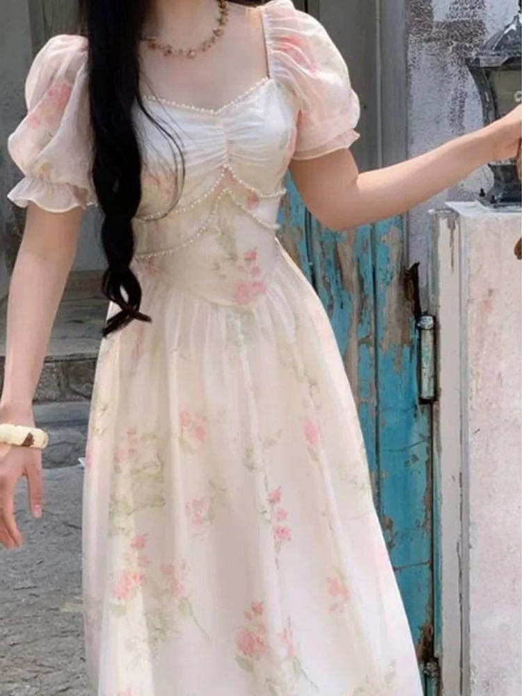 Pearlescent Rose Milk Tea Pink                 Dress Mermaidcore Kawaii Academia Y2K Cottagecore Coquette Fairycore Dollette Princesscore