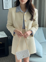 Autumn Winter Elegant Fashion Small Fragrance Tweed Two Piece Set For Women Jacket Coat + Skirt Suits Korean OL 2 Piece Outfits