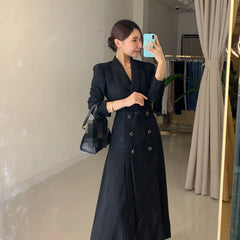 Damen Frühling Herbst Casual A-Linie Midi Weißes Hemdkleid Langarm Elegant Schlanke Taille Vestidos Weibliche Mode Schwarze Kleidung