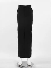 Schwarzer langer Rock für Damen, lässige Streetwear, hohe Taille, schlanke, figurbetonte Röcke, geteilter Damen-Basic-Gerade-Maxirock