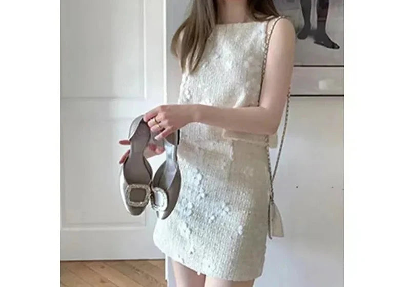 2024 New Patchwork Floral Two Piece Sets For Women Round Neck Sleeveless Vest High Waist Mini Skirt Casual Set Female