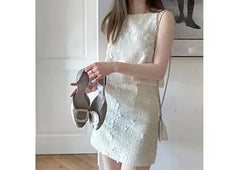 2024 New Patchwork Floral Two Piece Sets For Women Round Neck Sleeveless Vest High Waist Mini Skirt Casual Set Female
