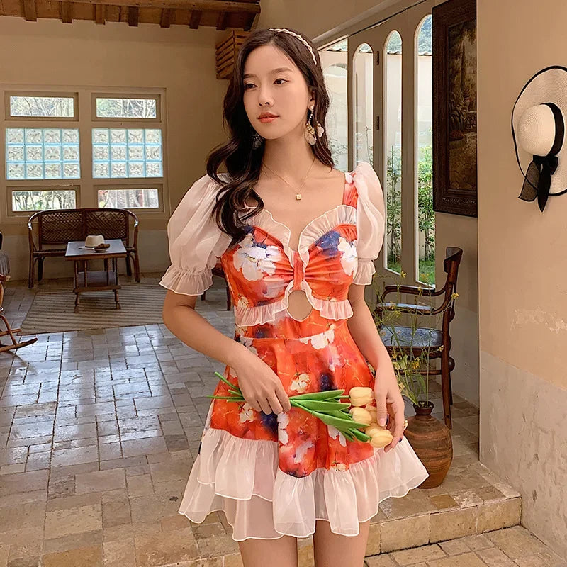 Korean One Piece Swimsuit Sexy 2024 New Women High Waist Swim Bath Suit Woman Swimwear Monokini Swimming Swimskirt