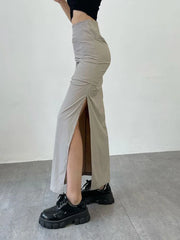 Y2K Women Long Skirts Sexy High Waist Split Summer Skinny Wrinkled Cargo Skirt Casual Streetwear American Style Skirt