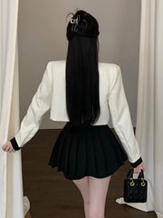 High Quality Small Fragrance Two Piece Set Women Shirt Tops + Pleated Skirt Suits Autumn Korean Elegant Fashion OL 2 Piece Sets