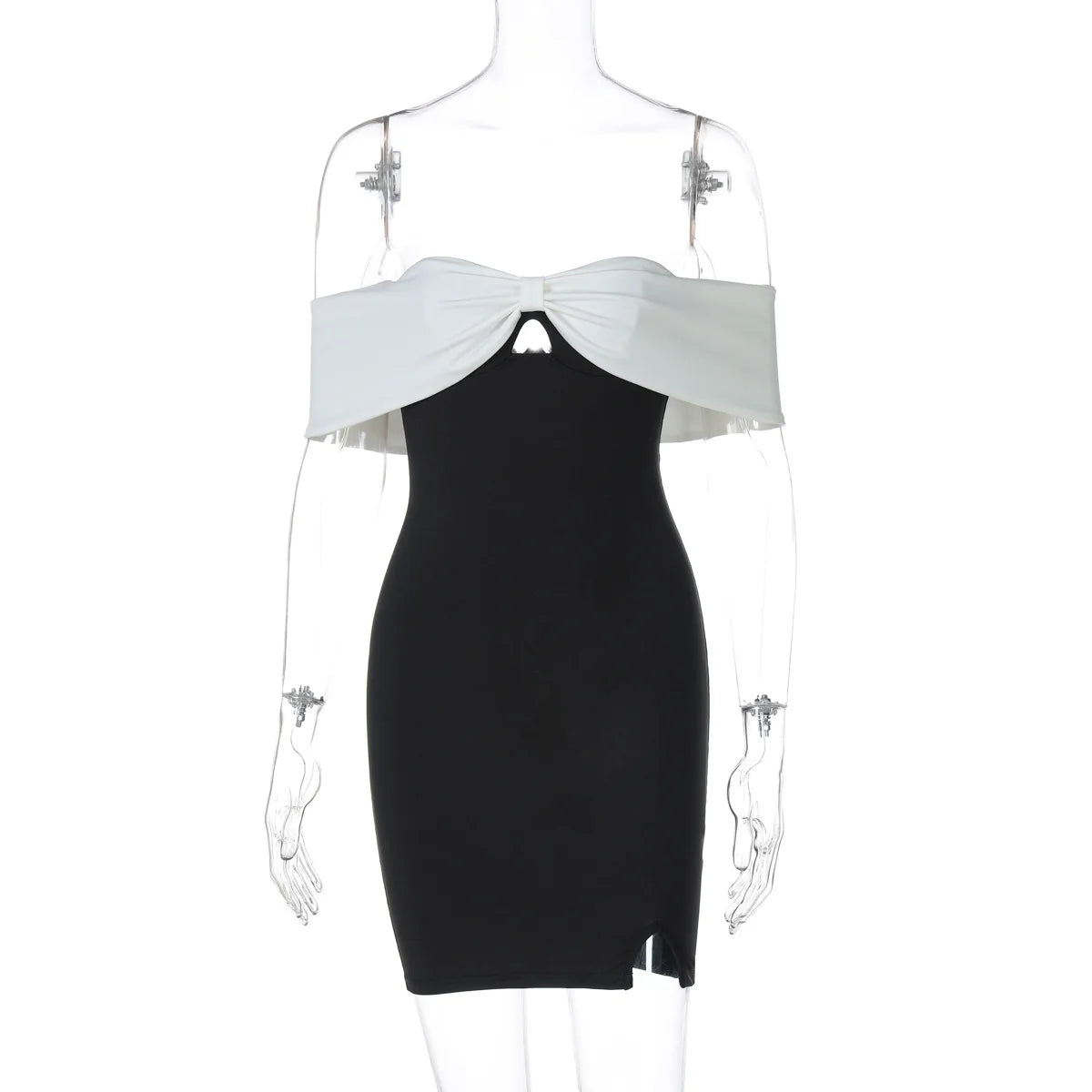 2025 Spring New Strapless Mini Dress One-Shoulder Sexy Contrast Color Women's Gown Dress Slim Hollow Sleeveless Vestido