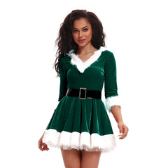 Neue Mode Frauen Halbarm Solide Beliebte Damen Weihnachtsmann Weihnachten Thema Kostüm Cosplay Outfit Gürtel Ausgefallenes Weihnachtskleid