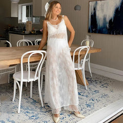 2025 Sring New Hollow Lace Cover Up Dress For Women Holiday Sexy See Through Beach Long Dress Fashion Loose Sleeveless