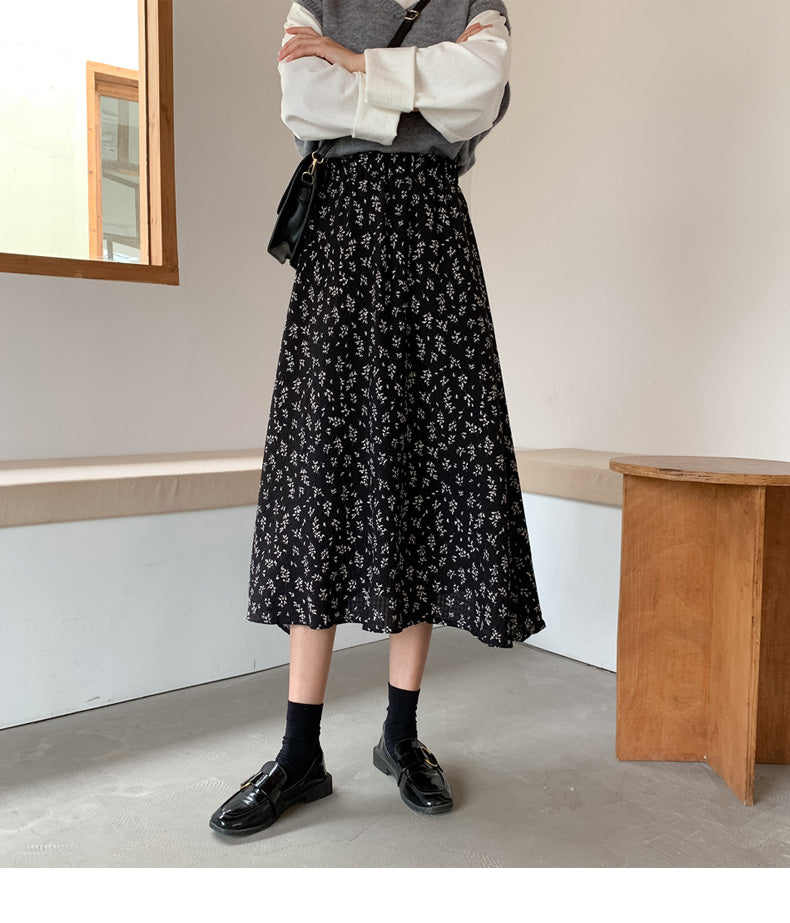 Zurück zum College Vintage Blumendruck A-Linie Plissee Lange Röcke Sommer Damen 2024 Koreanischer Rock Streetwear Kordelzug Elastische Taille Midirock 