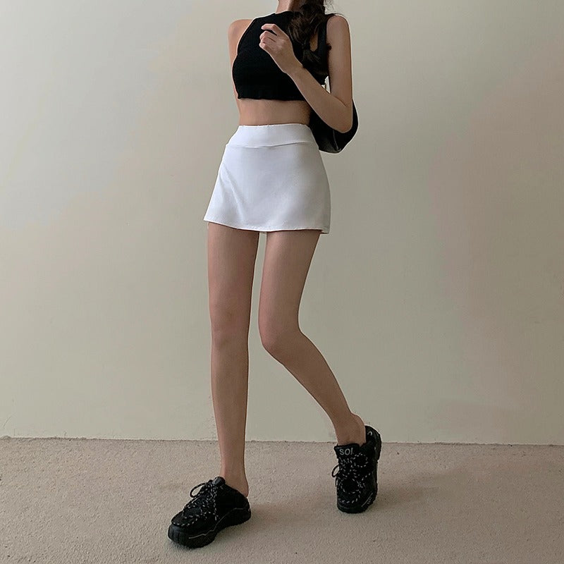 Zurück zum College Tennisrock Damen Hohe Taille Mädchen Enge Tasche Hüfte Kurzer Rock Sommer Sport Culottes Split A-Linie Minirock Y2K 