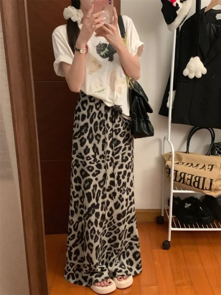 Vintage Schwarz Leopard Print Slim Fit Rock für Frauen Y2k Hohe Taille Fischschwanz Röcke 2024 Sommer Neue Mid-länge Faldas Mujer