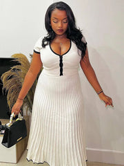 Ruffle Knitted Skirt Sets Women Summer Deep V Neck Crop Tops Female Holiday Elegant Dress Sets 2 Piece Womens Outfits New