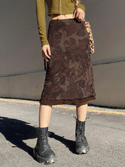 Harajuku Vintage A-Linie Midiröcke Gothic Grunge Ästhetischer Sommerrock mit niedriger Taille Damen Sommer Blumendruck