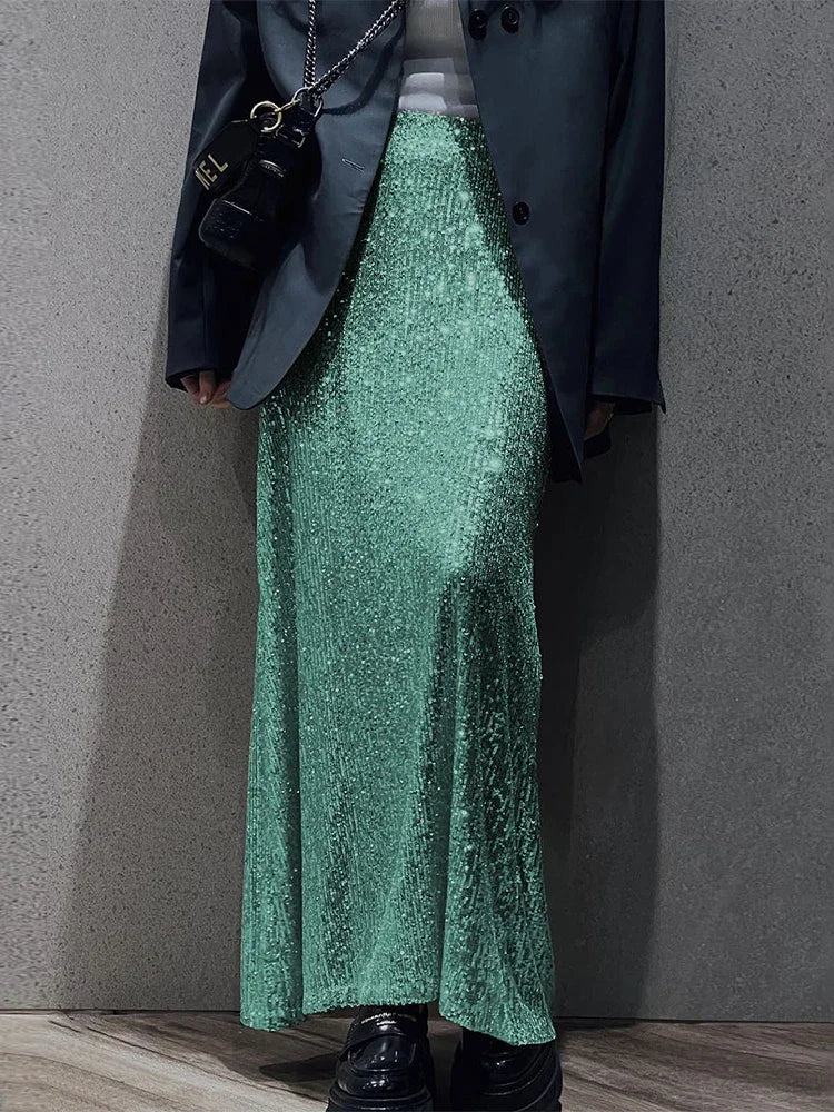 Pailletten Damen Langer Rock Elegante Mode Glitzer Maxi Röcke Weiblich Funkeln Club Mode Hohe Taille Langer Rock Frauen Neu