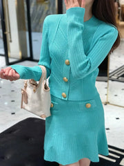 High Street Fashion Knitted 2 Piece Skirt Set Casual O-neck Long Sleeve Sweater Cardigan Coat + High Waist Skirt Suits For Women