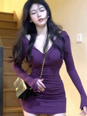 Weiches Mädchen Lila Sommerkleid im koreanischen Stil Taille Cinching Gesäß Wickelrock V-Ausschnitt Eng anliegendes Temperament Mode 07YP