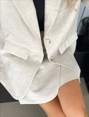 2023 Damenmode Leinen Baumwolle Blazer Rock Anzug Lässige weibliche Kleidung Set