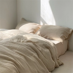 Ins Pure Washed Cotton Four-piece Bedding Set Pure Cotton 100 Solid Color Quilt Cover Set Bedding Three-piece Set