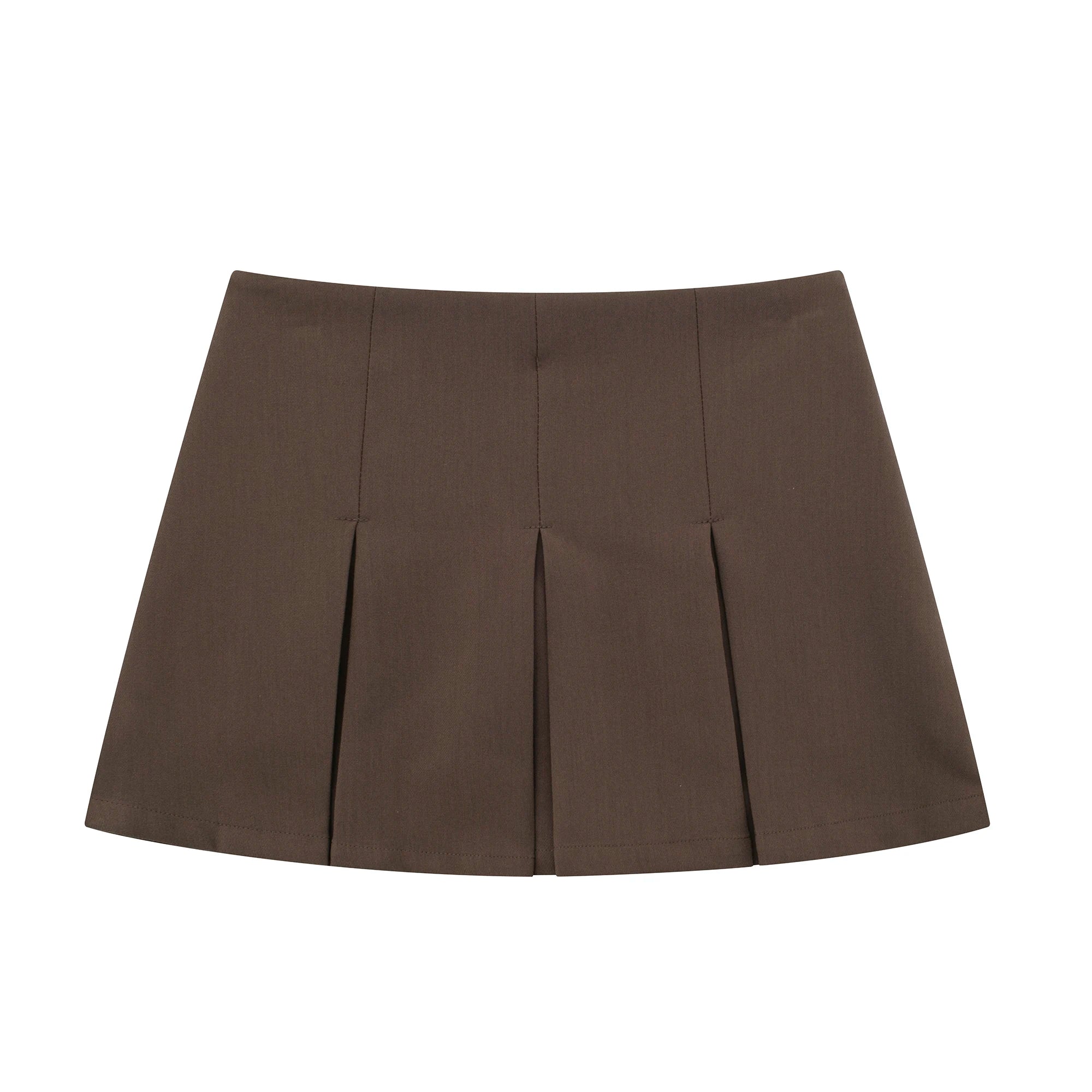 Grey Wide Pleated Mini Shorts Skirts High Street Stripe American Retro Solid Vintage Blogger Sexy  Woman